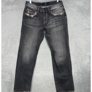 SYN Jeans Mens 32x32 (31x31) Gray Denim Distress Red Stitch Accent Bootcut Pants